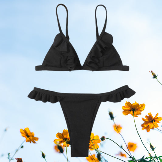 FC | Micro Ruffle | Mini Bikini Swimsuit | Black Set