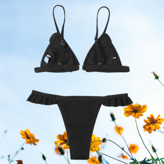 FC | Micro Ruffle | Mini Bikini Swimsuit | Black Set