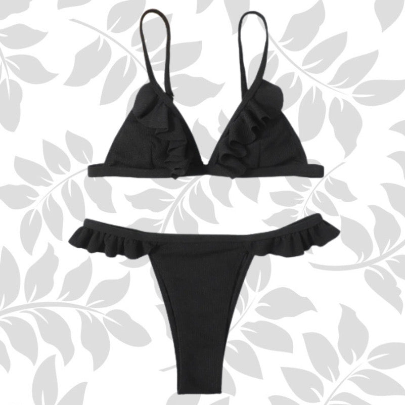 FC | Micro Ruffle | Mini Bikini Swimsuit | Black Set